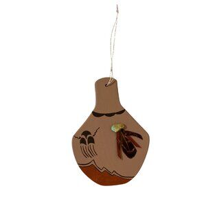 Native American Decorative Wood Ornament With Turquoise Accent